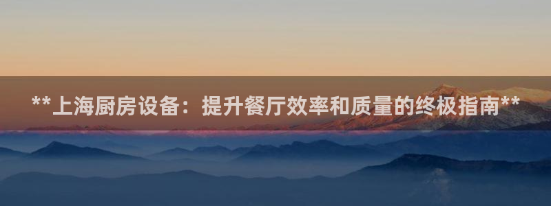 尊龙ag旗舰厅登陆：**上海厨房设备：提升餐厅效率和质量的终